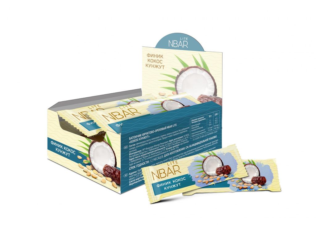 Батончик Nbar финик-кокос-кунжут, 30г