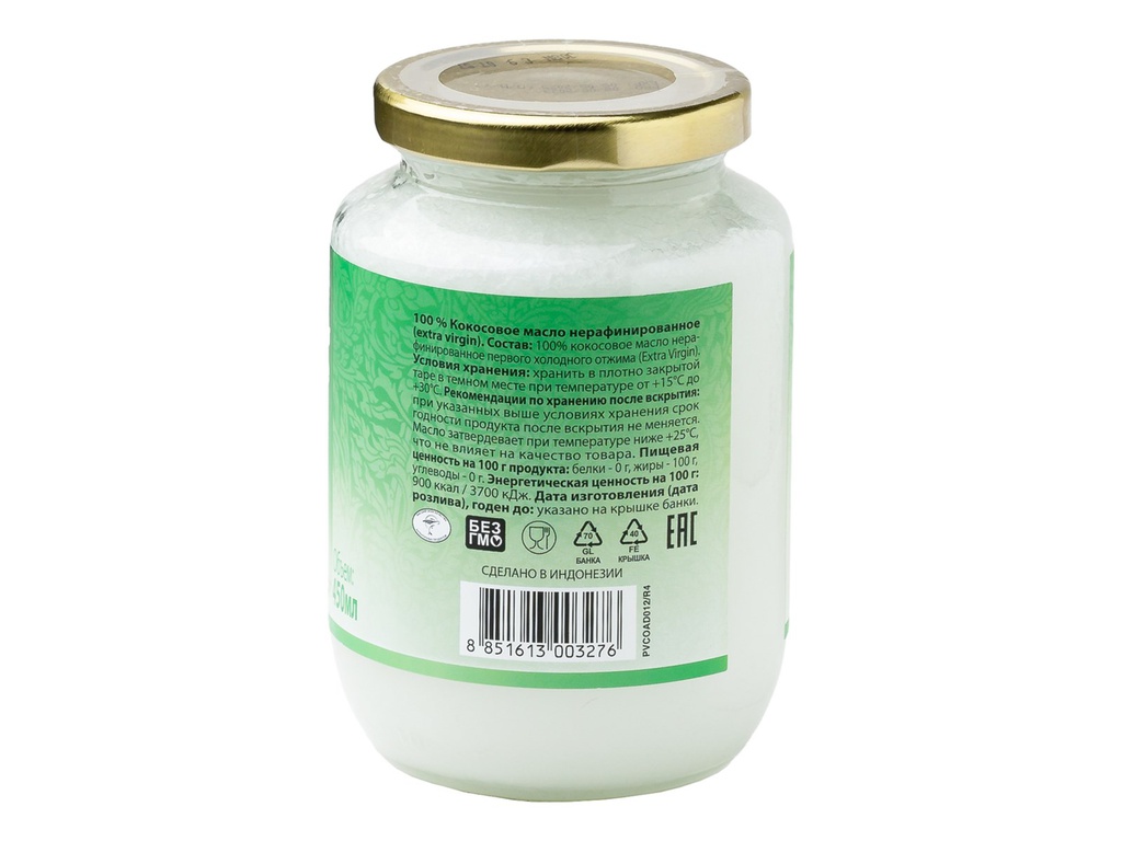 Масло кокосовое Aroy-D Extra Virgin нерафинированное, 450мл