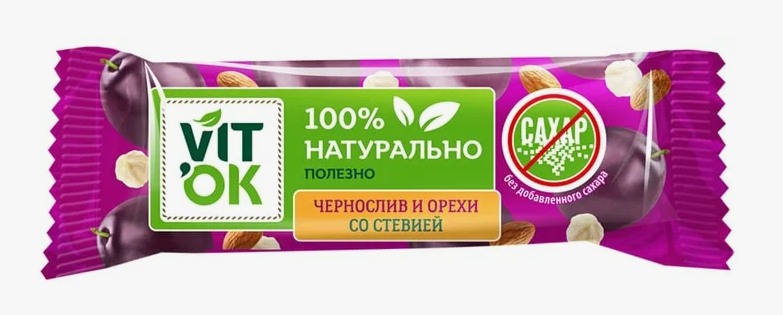 Батончик Чернослив и орехи VITok, 30г