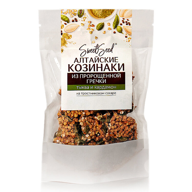 Козинаки из пророщенной зеленой гречки Тыква - Кардамон SWEET SEED, 70г