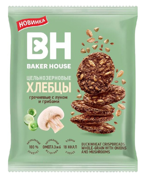 Хлебцы гречневые с луком и грибами цельнозерновые  Baker house, 50г