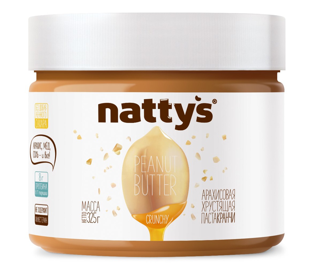 Арахисовая паста Nattys Crunchy хрустящая с медом, 325г