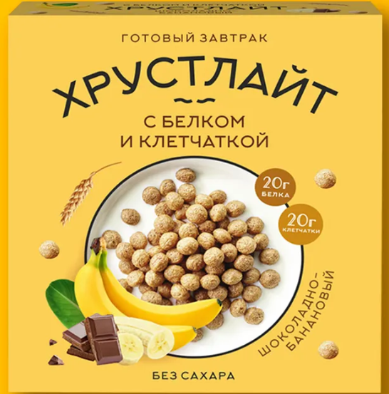 Готовый завтрак Хрустлайт шоколадно-банановый, 100гр
