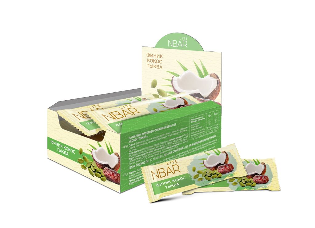 Батончик Nbar финик-кокос-тыква, 30г