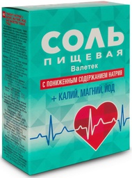 Соль Валетек +K,+MG,+I с пониженным содержанием натрия, 350г